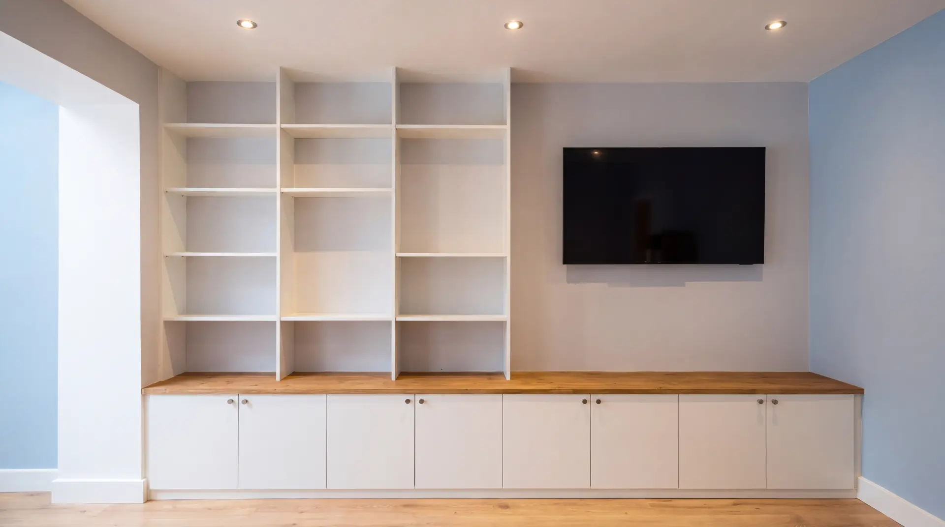 Placeholder: bespoke oak media wall and shelving project