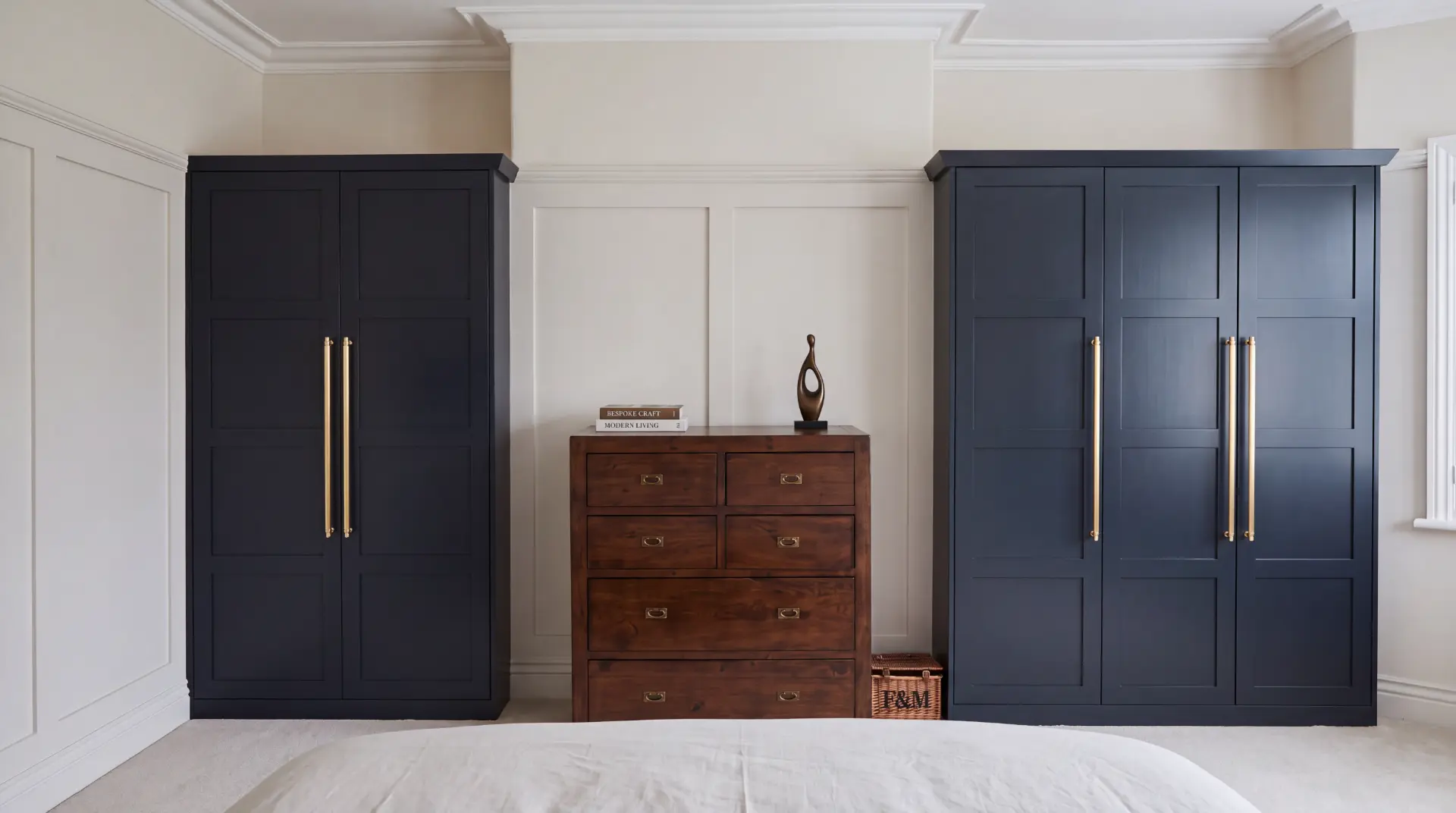 Bespoke fitted bedroom wardrobes in timber